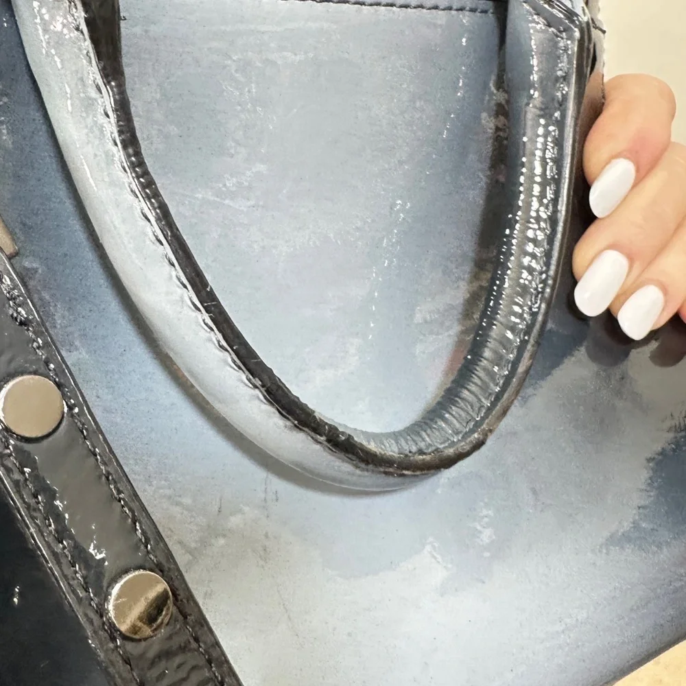 Milly Top Handle Patent Leather Ombré Gray Teal Black Purse w/crossbody strap